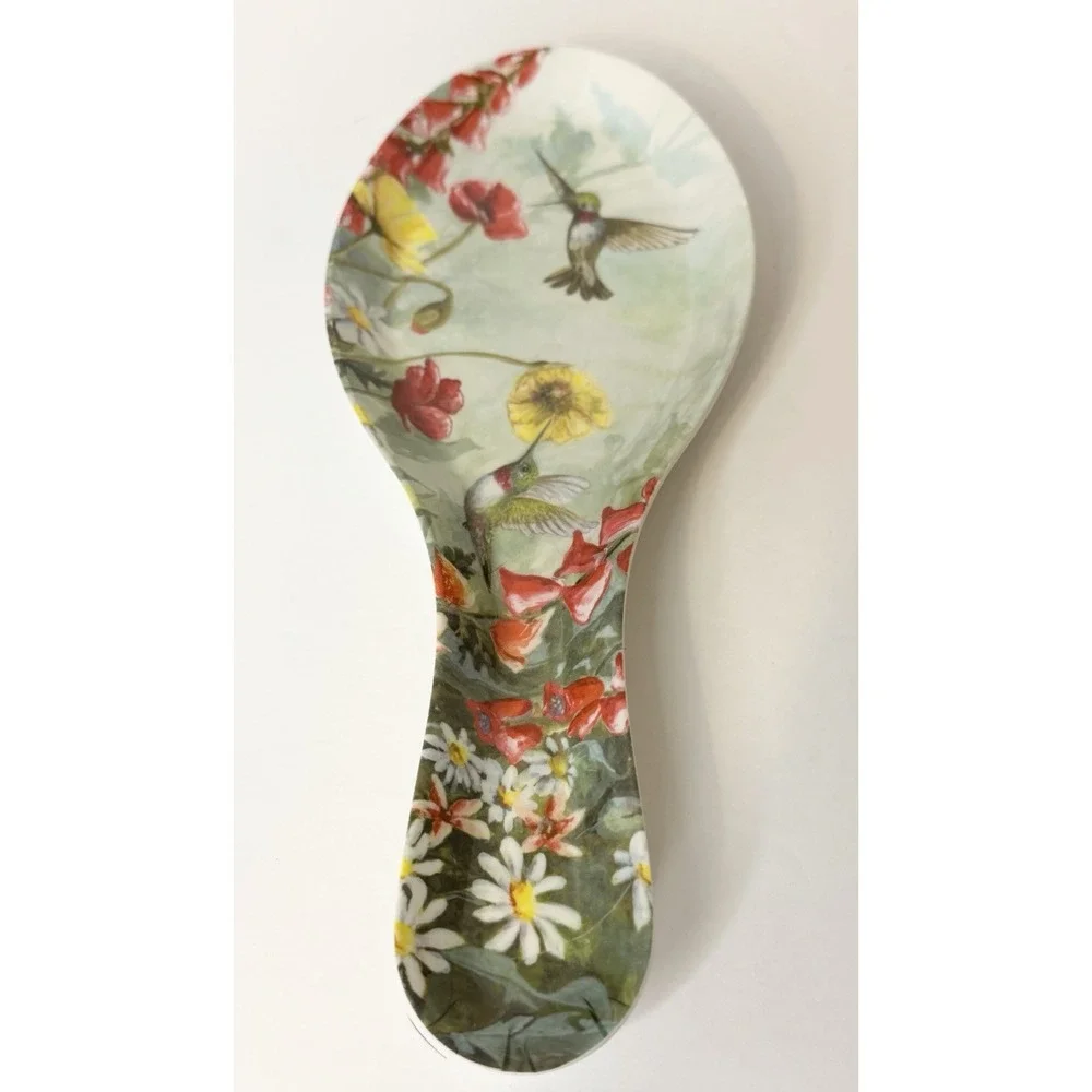 Melamine Cottage Core Spoon Rest Hummingbird Poppy Daisy Design Susan Winget